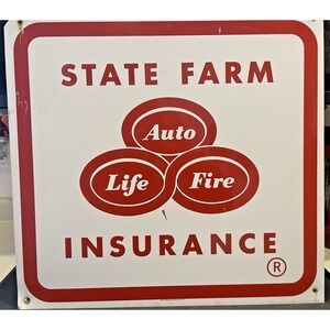 Vintage State Farm‎ Insurance Metal Sign Old Logo 23.5" x 22" Double Sided